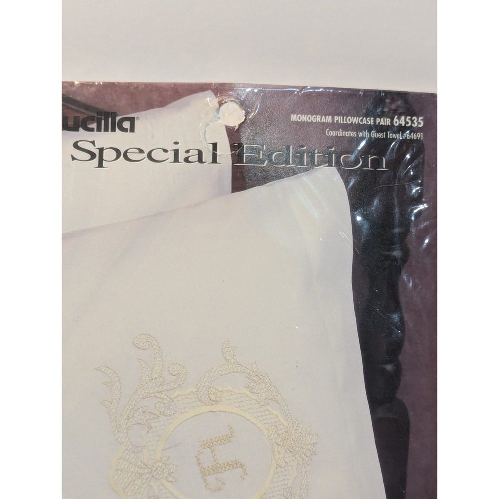 BUCILLA Crosstitch Kit Monogram Pillowcase Set 64535 SE 1997 20x30" New